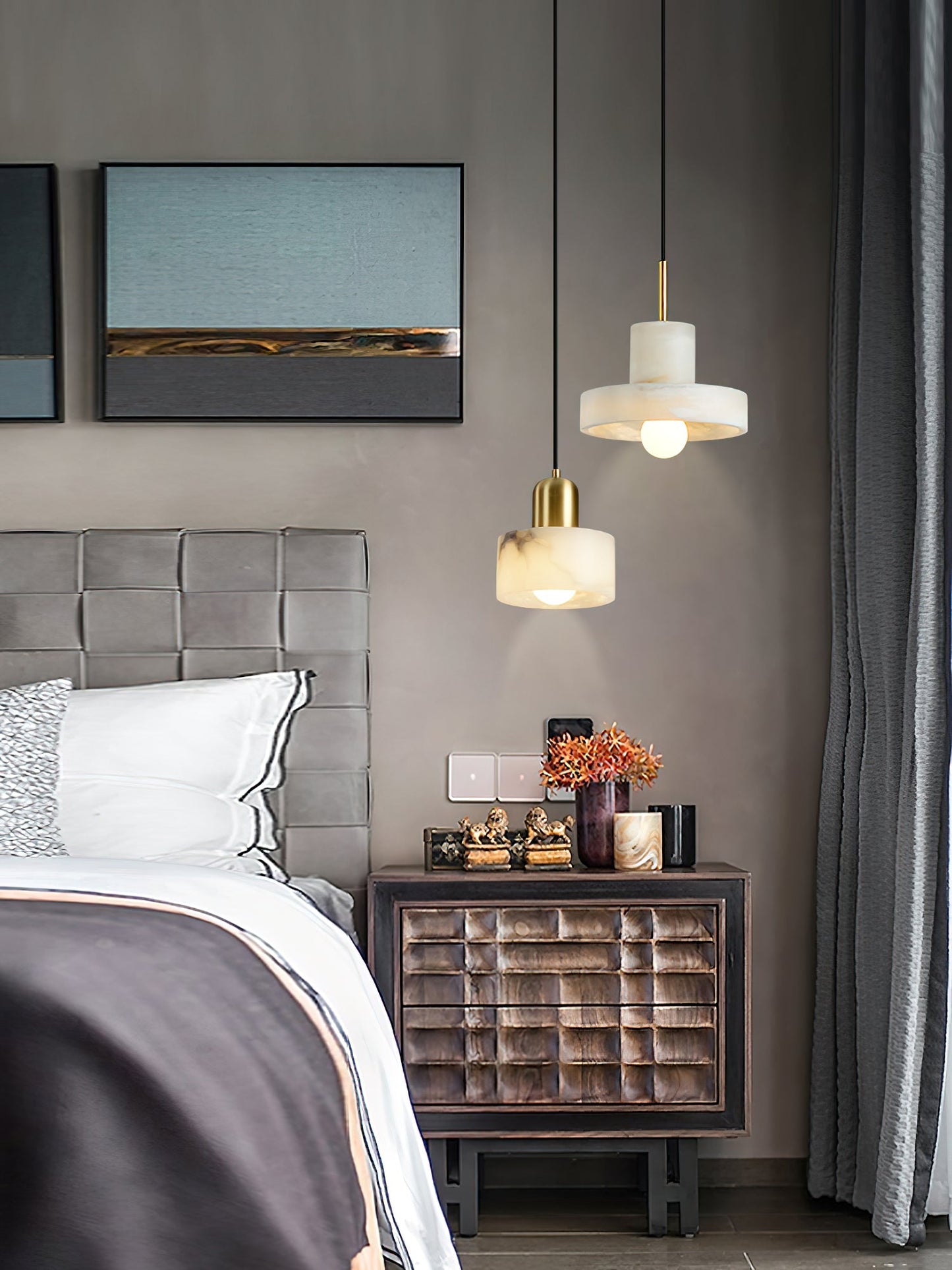 Universo ST Alabaster Pendant Lamp - Natural Spanish Stone & Brass Pendant | Cozy Mineral Ambient Lighting