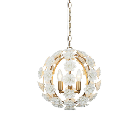 Uolfin Globe Chandelier - Hand-Crafted Ceramic Petal Pendant Light | French Country Gold Caged Sconce