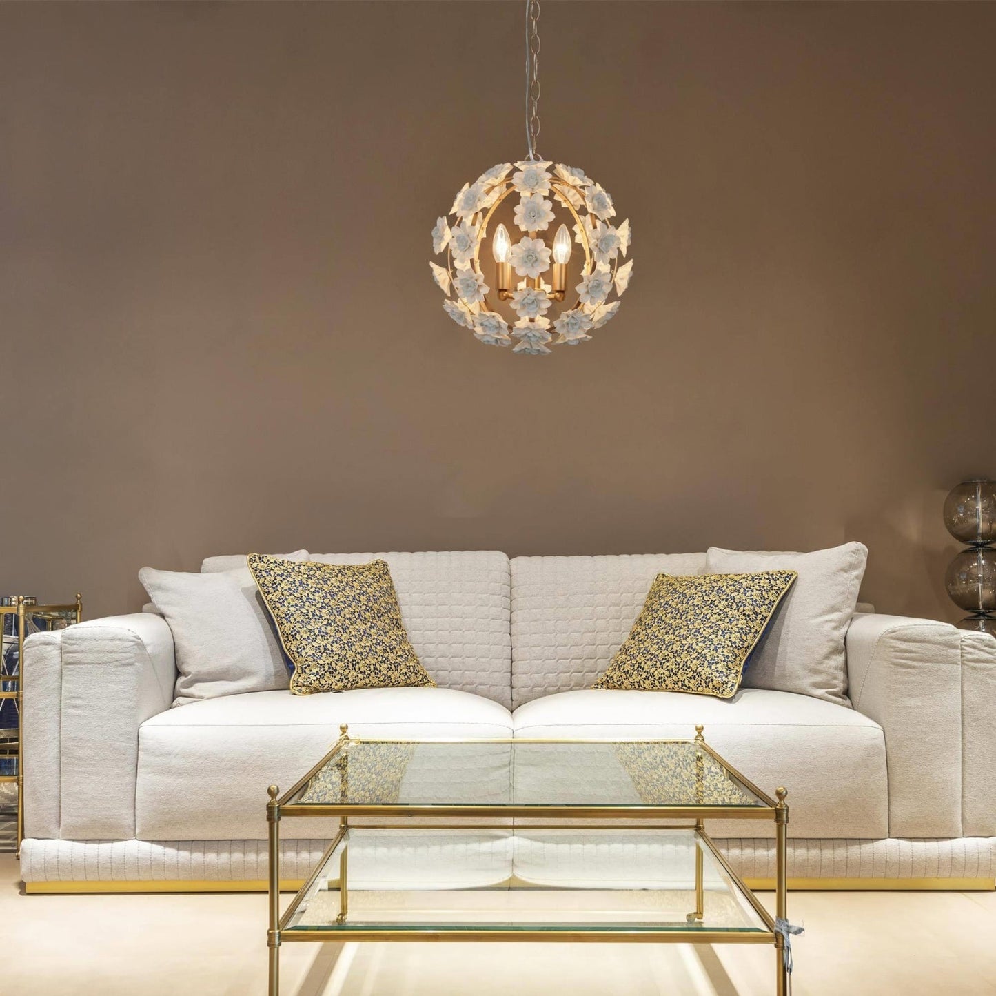 Uolfin Globe Chandelier - Hand-Crafted Ceramic Petal Pendant Light | French Country Gold Caged Sconce