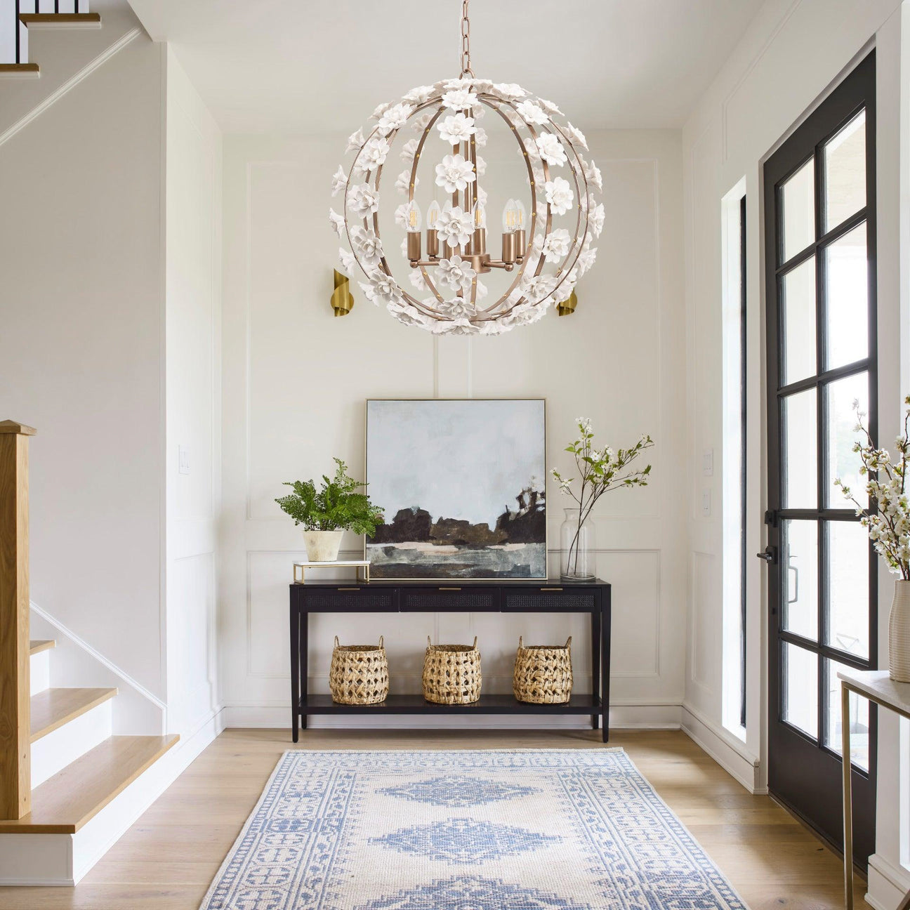 Uolfin Globe Chandelier - Hand-Crafted Ceramic Petal Pendant Light | French Country Gold Caged Sconce