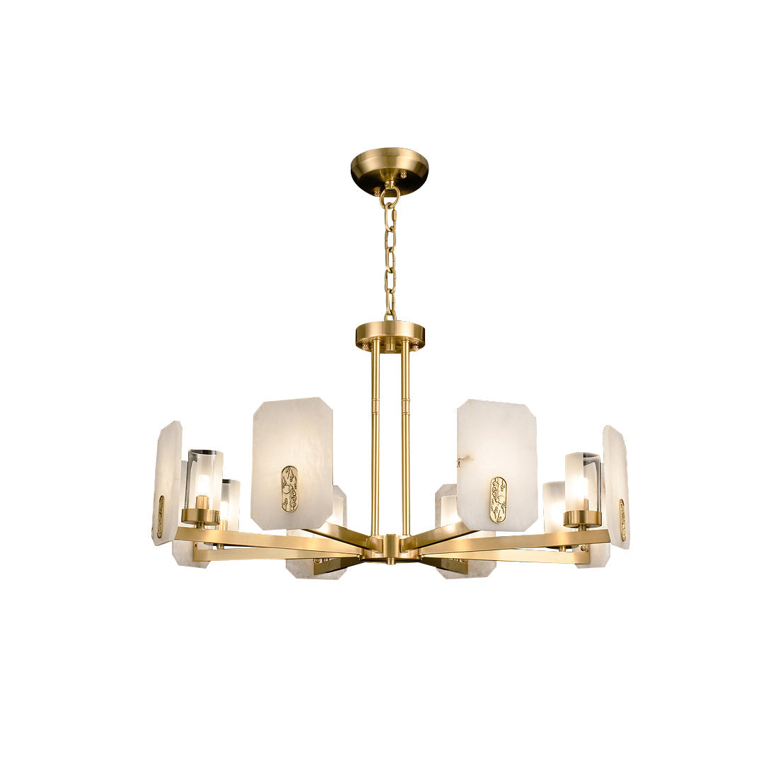 Upton Alabaster Chandelier - 1940s French Mid-Century Brass & Hand-Cut Alabaster Light | Multi-Tiered Pendant