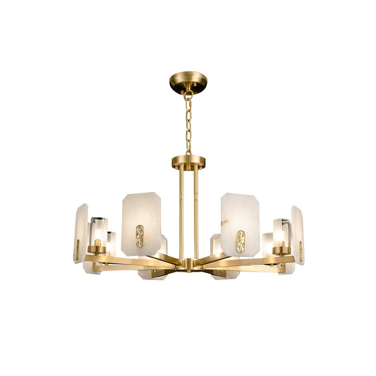 Upton Alabaster Chandelier - 1940s French Mid-Century Brass & Hand-Cut Alabaster Light | Multi-Tiered Pendant