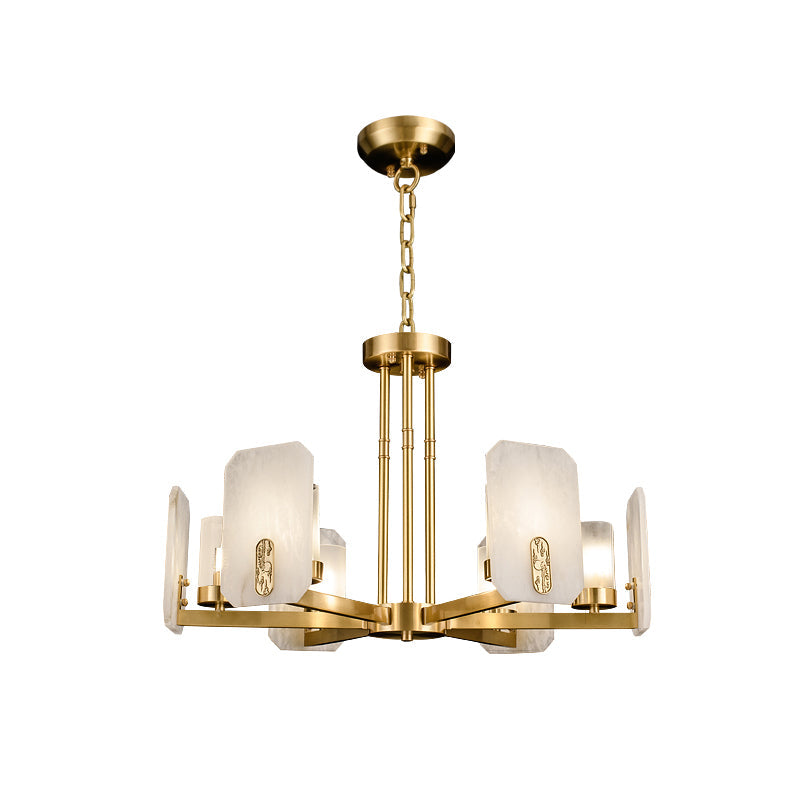 Upton Alabaster Chandelier - 1940s French Mid-Century Brass & Hand-Cut Alabaster Light | Multi-Tiered Pendant