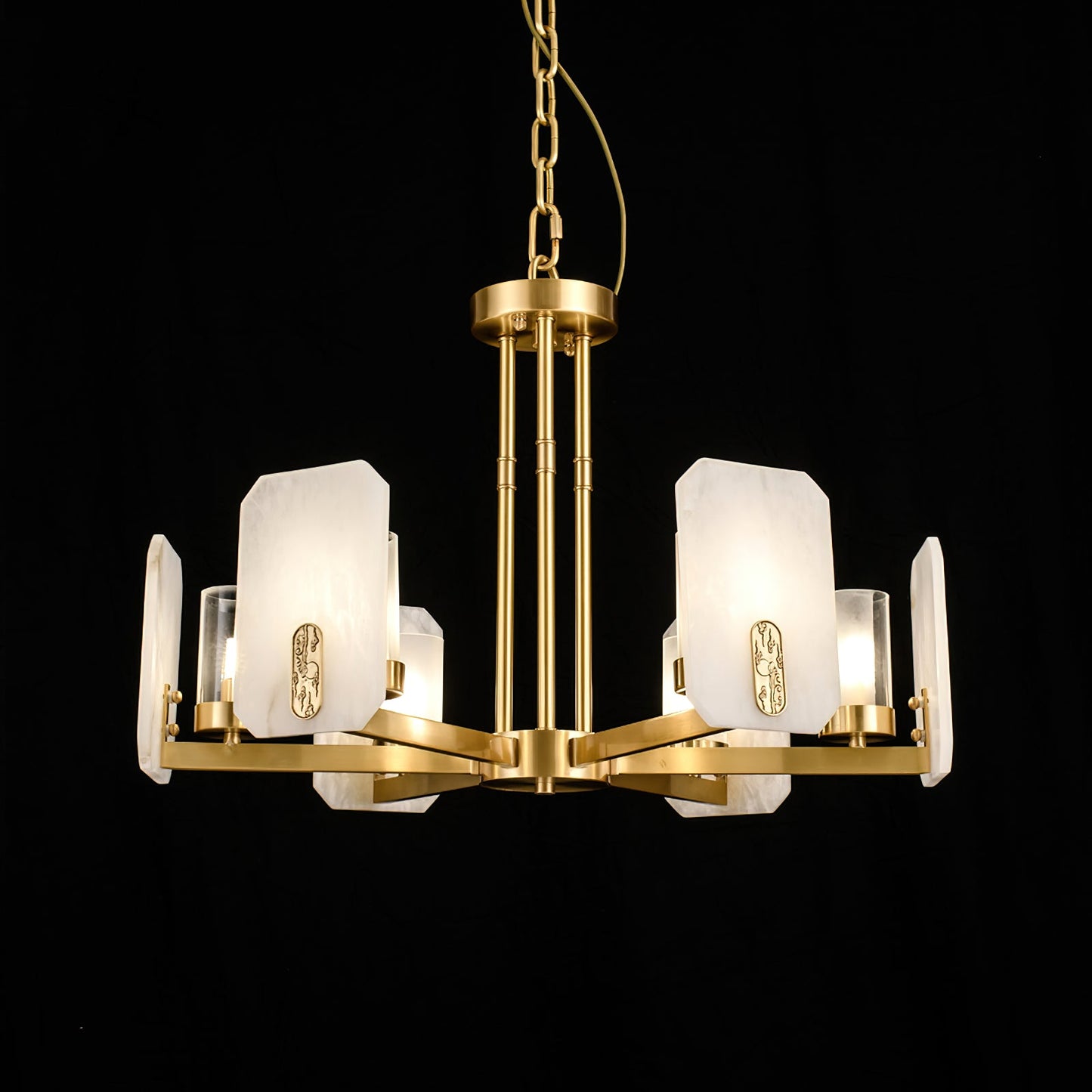 Upton Alabaster Chandelier - 1940s French Mid-Century Brass & Hand-Cut Alabaster Light | Multi-Tiered Pendant