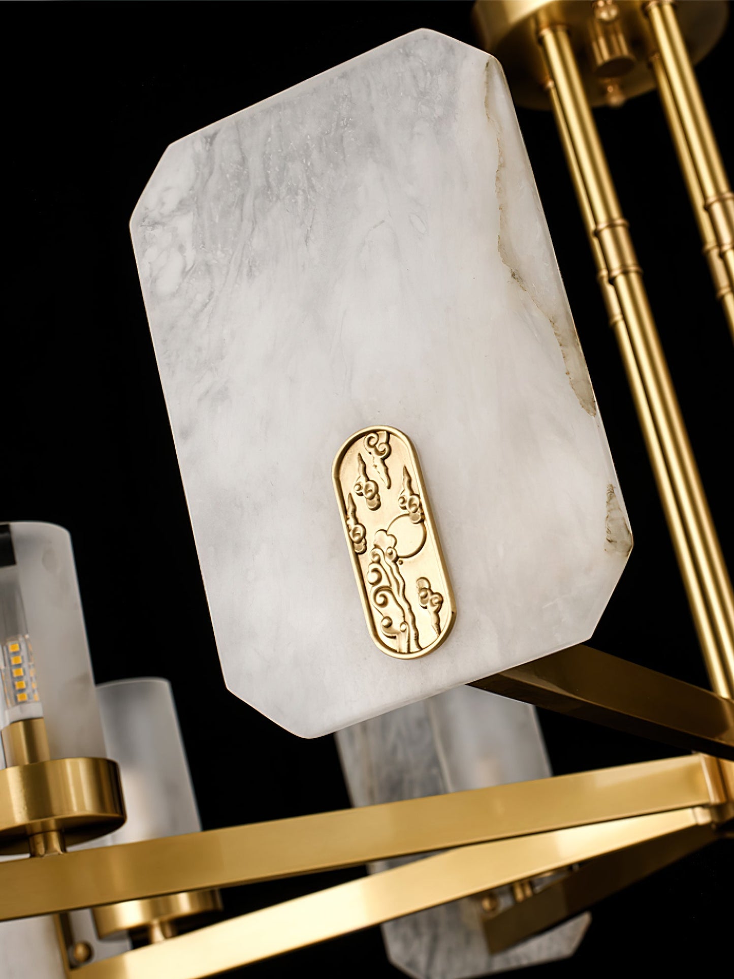 Upton Alabaster Chandelier - 1940s French Mid-Century Brass & Hand-Cut Alabaster Light | Multi-Tiered Pendant