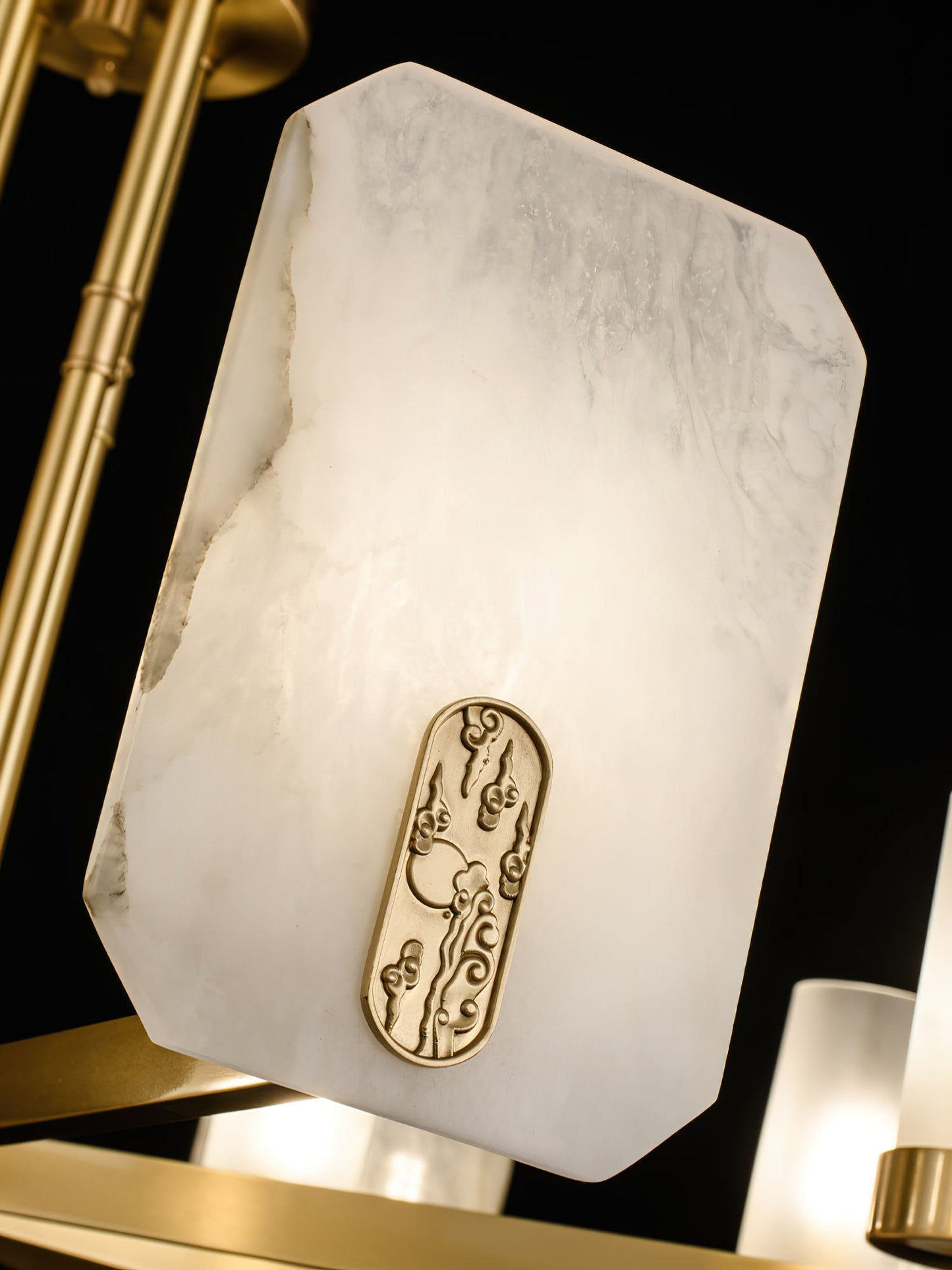 Upton Alabaster Chandelier - 1940s French Mid-Century Brass & Hand-Cut Alabaster Light | Multi-Tiered Pendant
