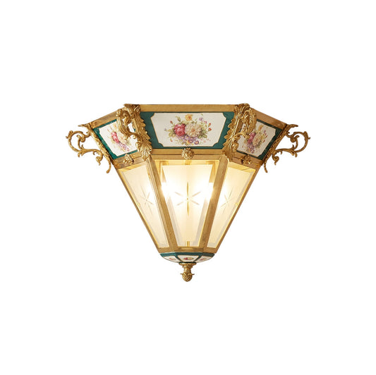 Urbanek Glass Ceiling Lamp - Handcrafted Stained Glass & Brass Semi-Flush Light | 3-Light Artisan Ceiling Fixture