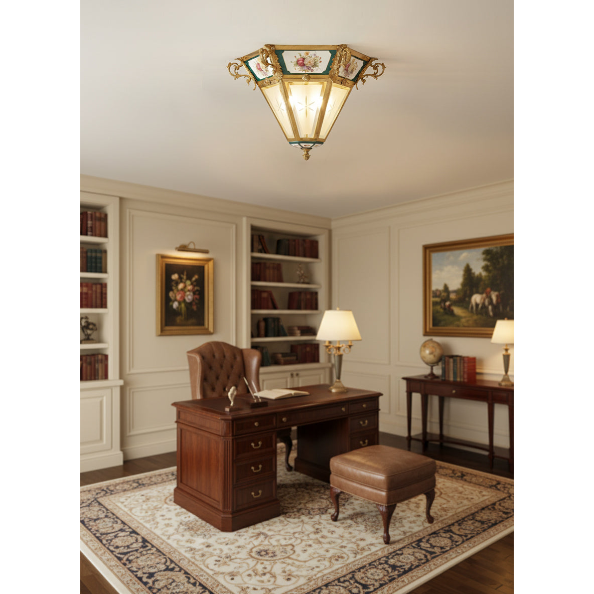 Urbanek Glass Ceiling Lamp - Handcrafted Stained Glass & Brass Semi-Flush Light | 3-Light Artisan Ceiling Fixture
