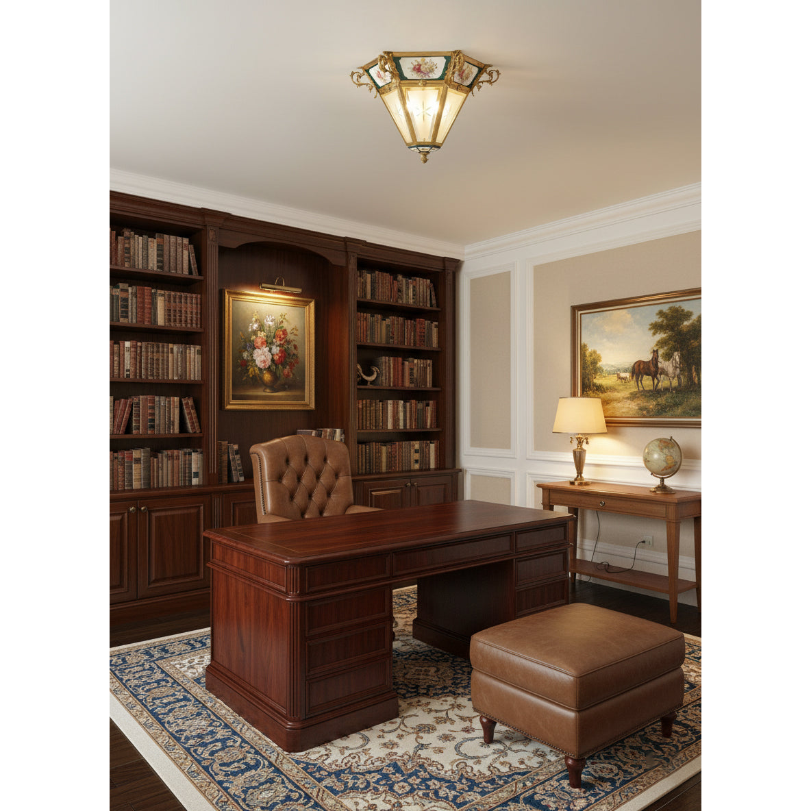 Urbanek Glass Ceiling Lamp - Handcrafted Stained Glass & Brass Semi-Flush Light | 3-Light Artisan Ceiling Fixture