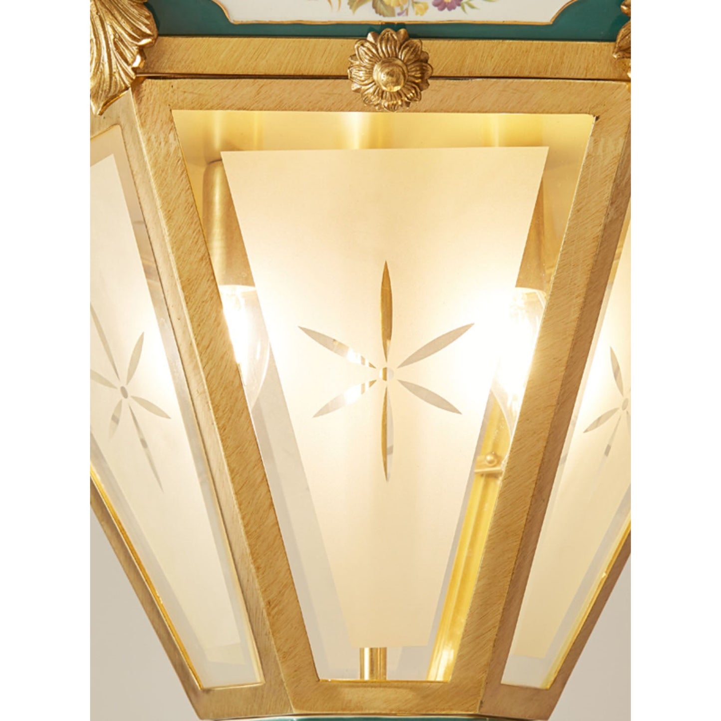 Urbanek Glass Ceiling Lamp - Handcrafted Stained Glass & Brass Semi-Flush Light | 3-Light Artisan Ceiling Fixture