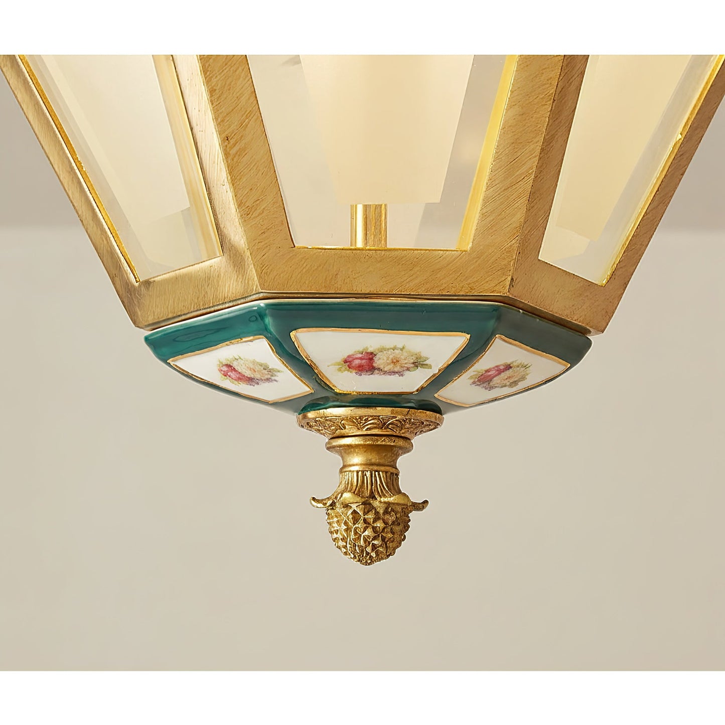 Urbanek Glass Ceiling Lamp - Handcrafted Stained Glass & Brass Semi-Flush Light | 3-Light Artisan Ceiling Fixture