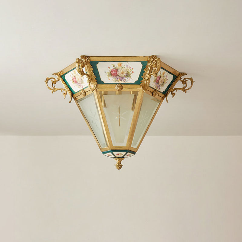 Urbanek Glass Ceiling Lamp - Handcrafted Stained Glass & Brass Semi-Flush Light | 3-Light Artisan Ceiling Fixture