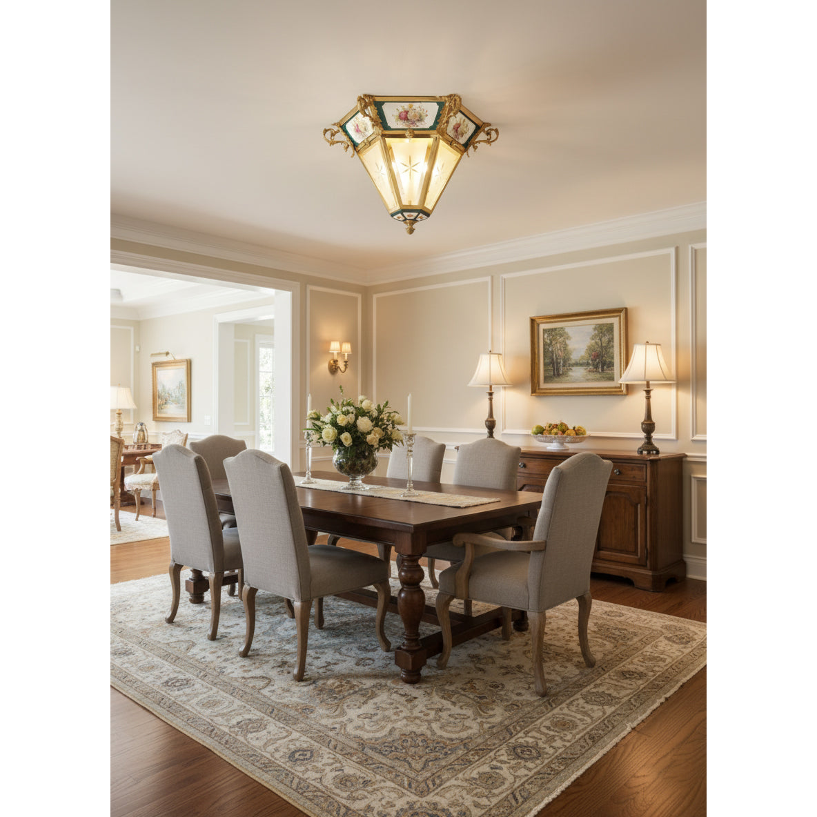 Urbanek Glass Ceiling Lamp - Handcrafted Stained Glass & Brass Semi-Flush Light | 3-Light Artisan Ceiling Fixture