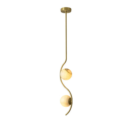 Uva Curved Pendant Lamp - Architectural Brass & Natural Alabaster Pendant | Modern Curved Stone Hanging Light