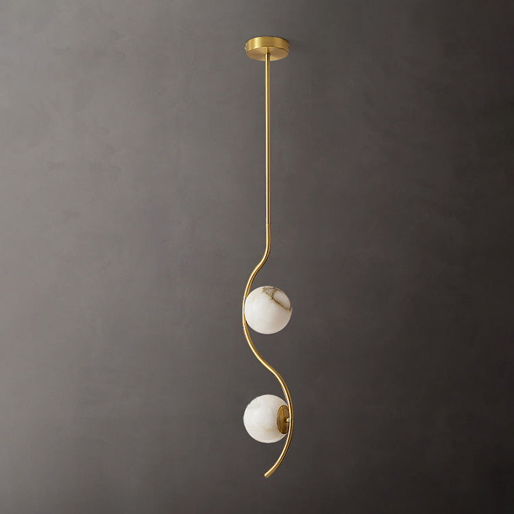 Uva Curved Pendant Lamp - Architectural Brass & Natural Alabaster Pendant | Modern Curved Stone Hanging Light