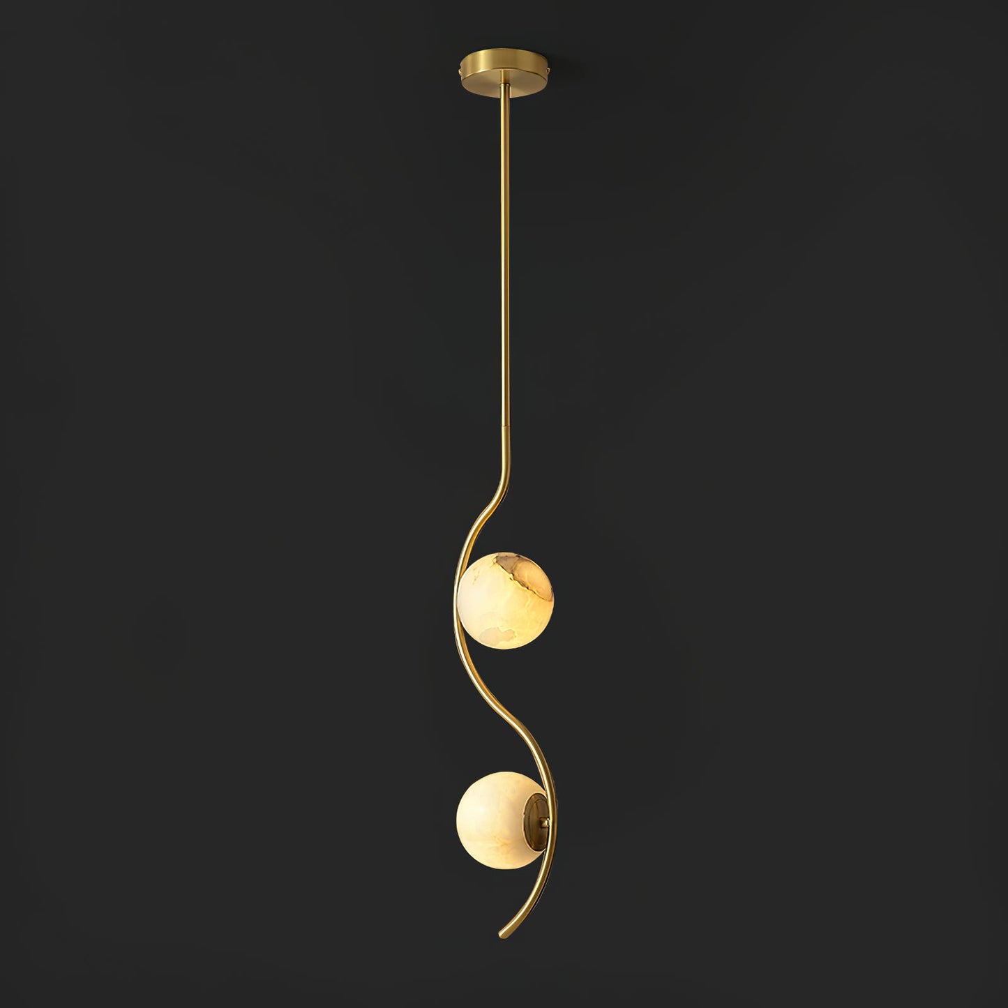 Uva Curved Pendant Lamp - Architectural Brass & Natural Alabaster Pendant | Modern Curved Stone Hanging Light