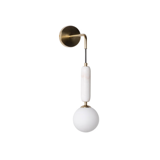 Valenes Wall Lamp - Natural Marble & Frosted Glass Globe Wall Sconce | Adjustable Bedside Reading Light
