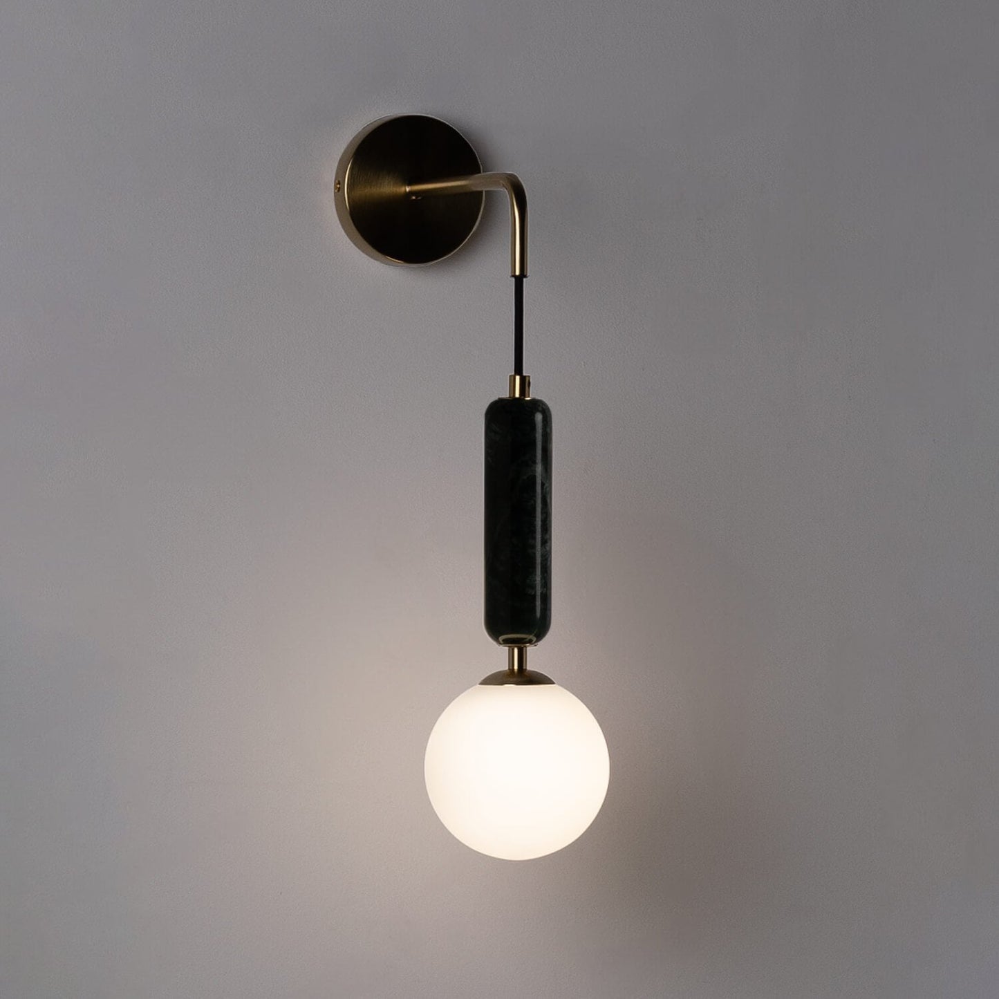 Valenes Wall Lamp - Natural Marble & Frosted Glass Globe Wall Sconce | Adjustable Bedside Reading Light