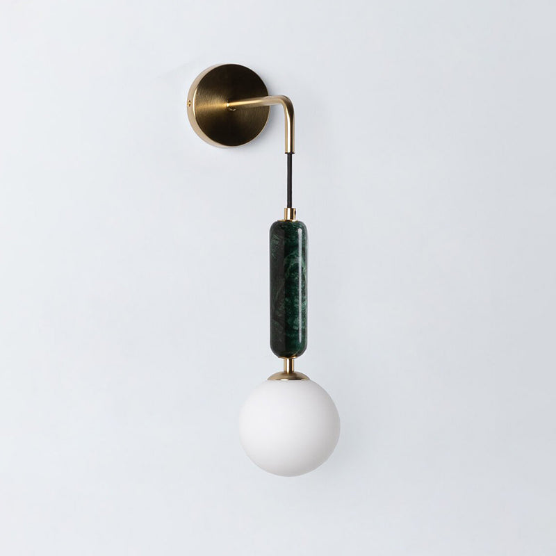 Valenes Wall Lamp - Natural Marble & Frosted Glass Globe Wall Sconce | Adjustable Bedside Reading Light