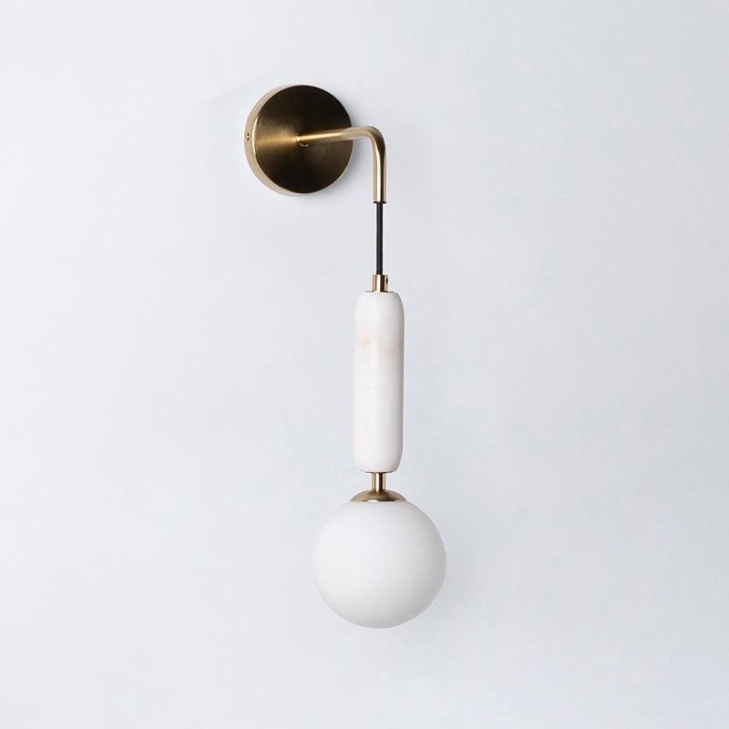 Valenes Wall Lamp - Natural Marble & Frosted Glass Globe Wall Sconce | Adjustable Bedside Reading Light