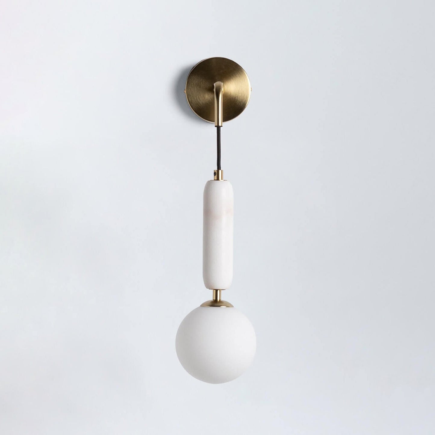 Valenes Wall Lamp - Natural Marble & Frosted Glass Globe Wall Sconce | Adjustable Bedside Reading Light