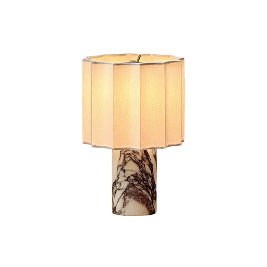 Valli Table Lamp (Built-in Battery) - Cordless Bulgari Marble Rechargeable Desk Light | Portable Fabric Shade Accent Lamp