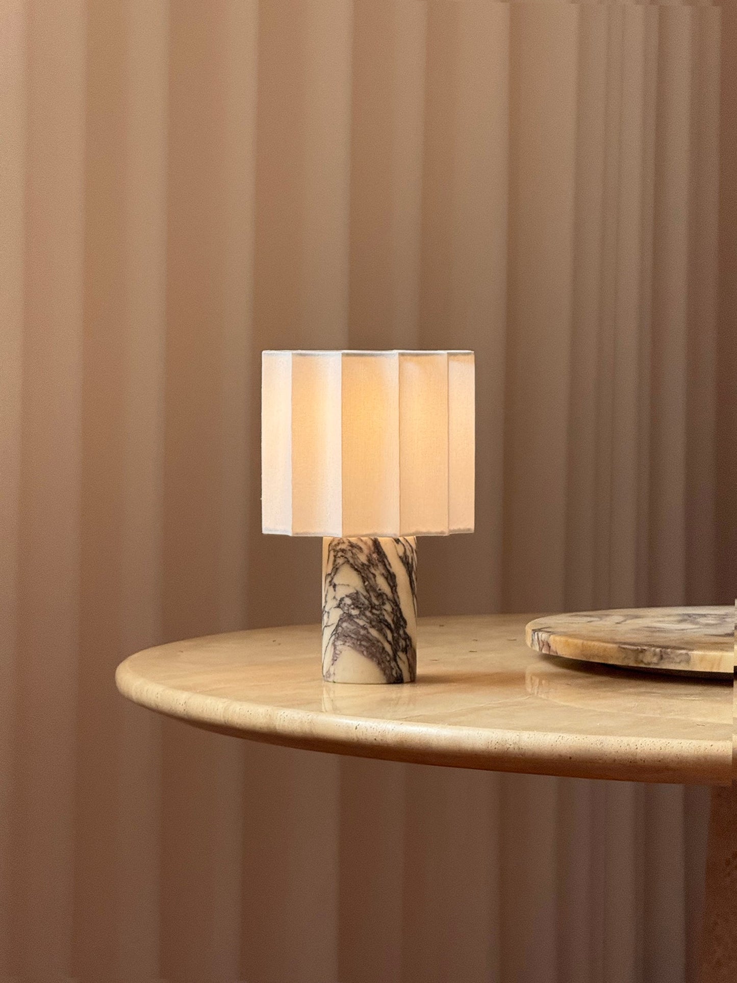 Valli Table Lamp (Built-in Battery) - Cordless Bulgari Marble Rechargeable Desk Light | Portable Fabric Shade Accent Lamp