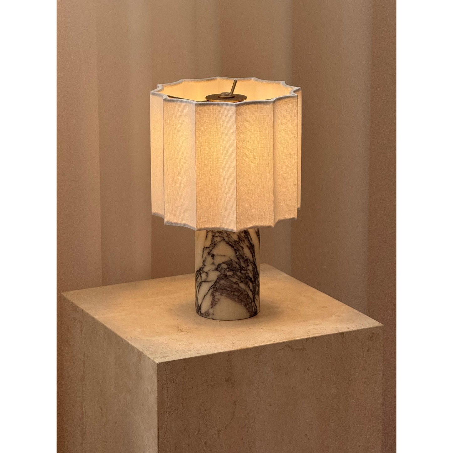 Valli Table Lamp (Built-in Battery) - Cordless Bulgari Marble Rechargeable Desk Light | Portable Fabric Shade Accent Lamp