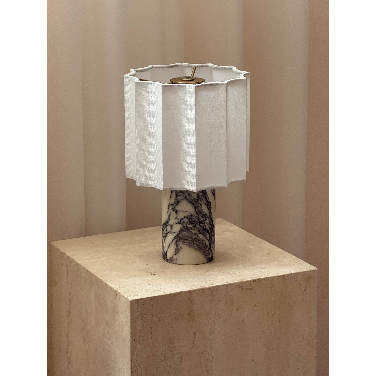 Valli Table Lamp (Built-in Battery) - Cordless Bulgari Marble Rechargeable Desk Light | Portable Fabric Shade Accent Lamp