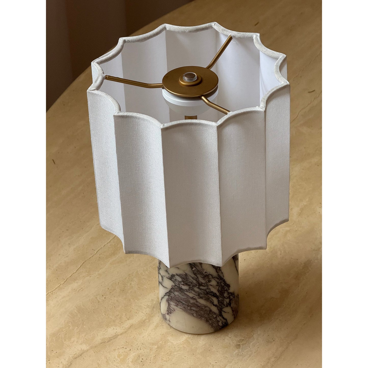 Valli Table Lamp (Built-in Battery) - Cordless Bulgari Marble Rechargeable Desk Light | Portable Fabric Shade Accent Lamp