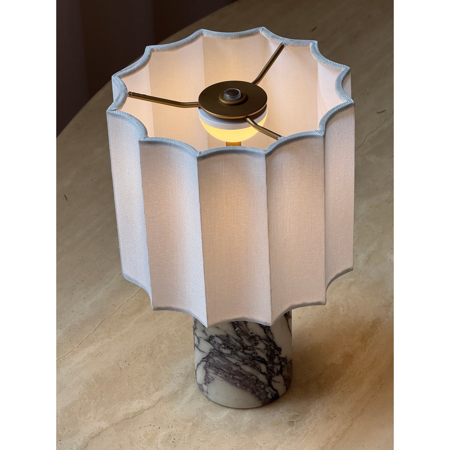 Valli Table Lamp (Built-in Battery) - Cordless Bulgari Marble Rechargeable Desk Light | Portable Fabric Shade Accent Lamp