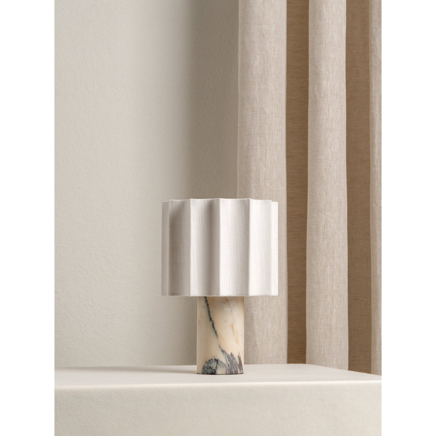 Valli Table Lamp (Built-in Battery) - Cordless Bulgari Marble Rechargeable Desk Light | Portable Fabric Shade Accent Lamp