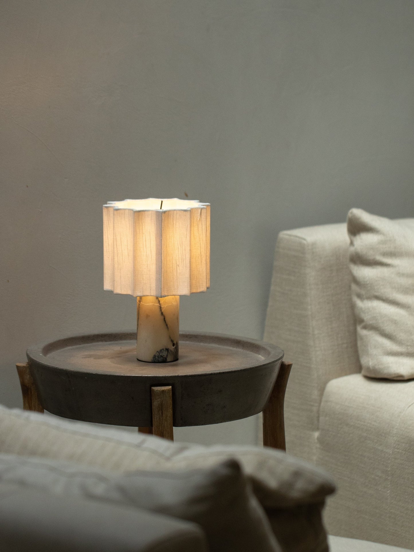 Valli Table Lamp (Built-in Battery) - Cordless Bulgari Marble Rechargeable Desk Light | Portable Fabric Shade Accent Lamp