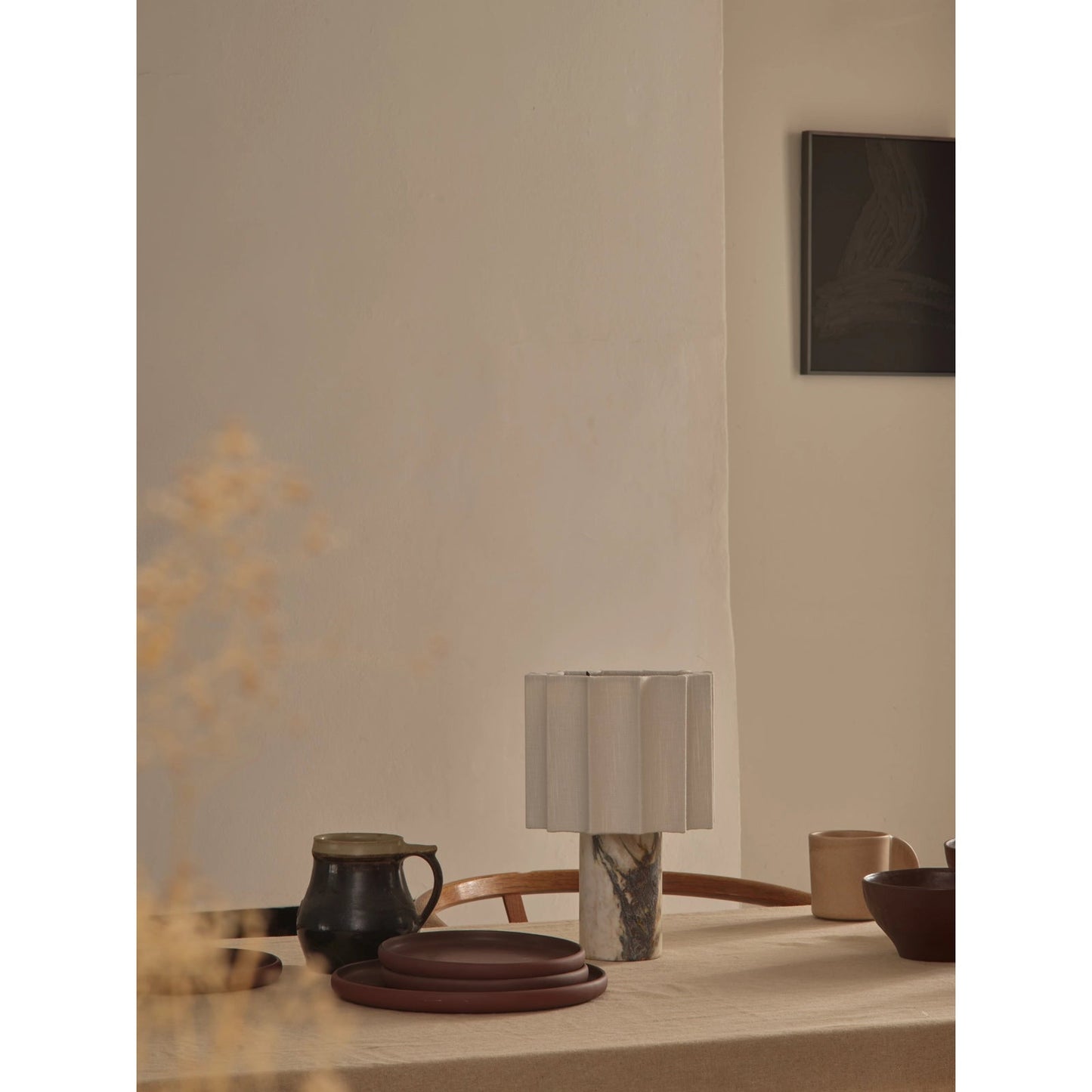 Valli Table Lamp (Built-in Battery) - Cordless Bulgari Marble Rechargeable Desk Light | Portable Fabric Shade Accent Lamp