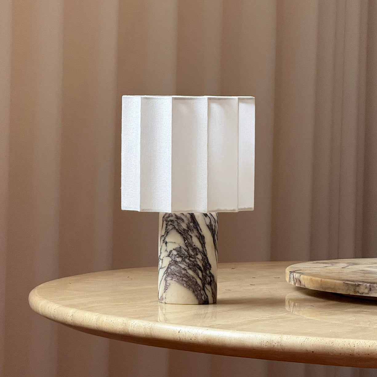 Valli Table Lamp (Built-in Battery) - Cordless Bulgari Marble Rechargeable Desk Light | Portable Fabric Shade Accent Lamp