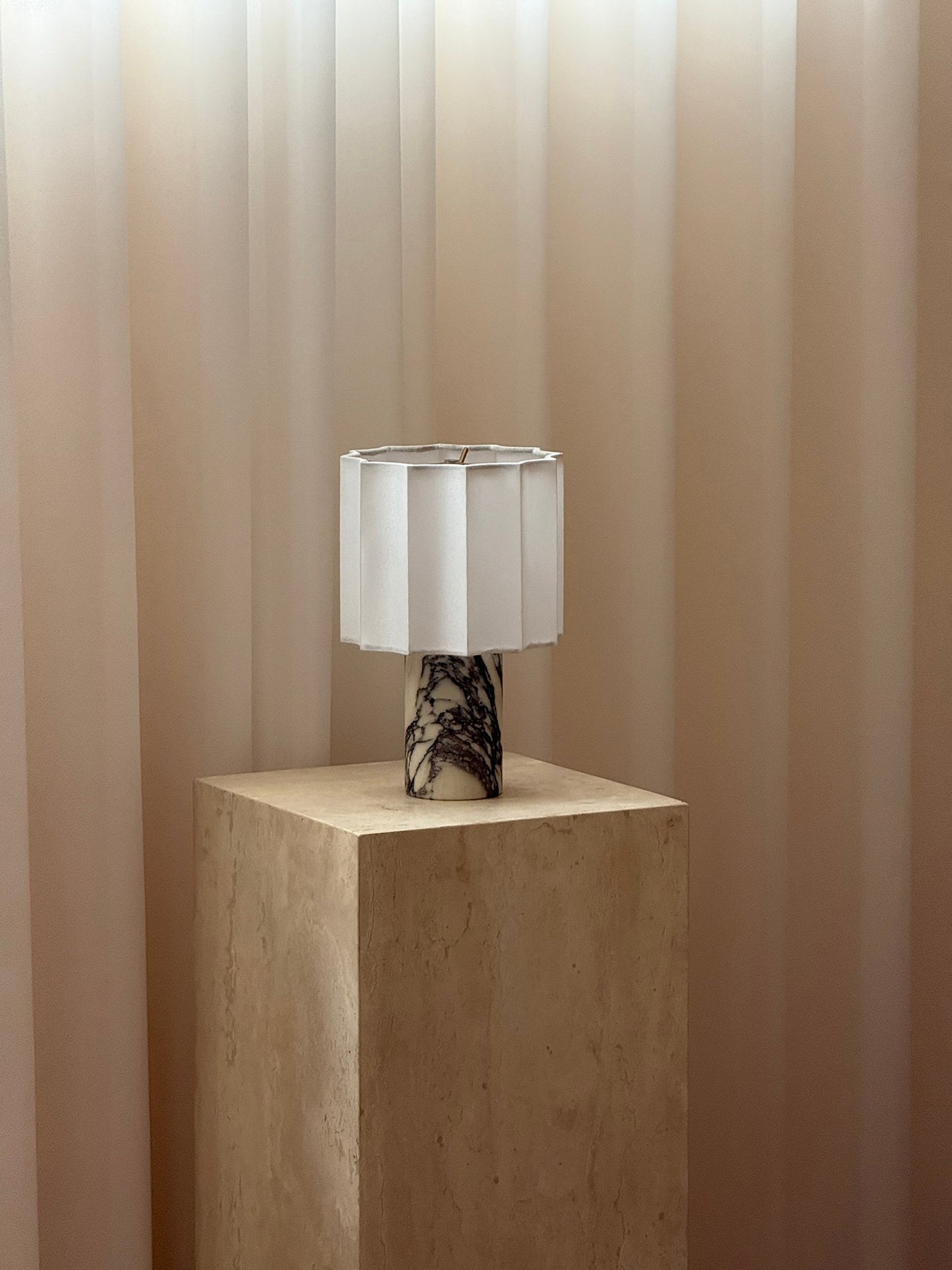 Valli Table Lamp (Built-in Battery) - Cordless Bulgari Marble Rechargeable Desk Light | Portable Fabric Shade Accent Lamp