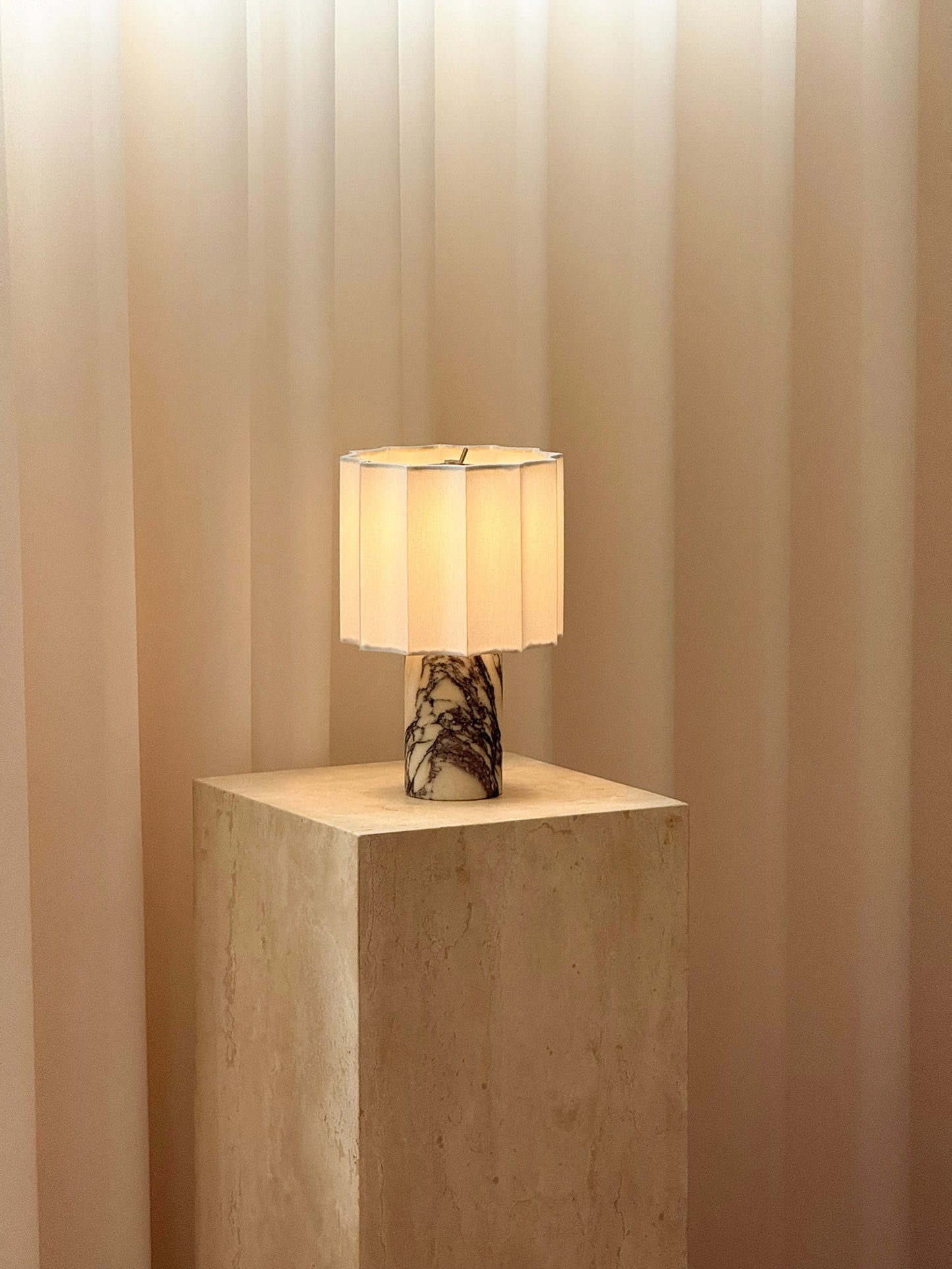 Valli Table Lamp (Built-in Battery) - Cordless Bulgari Marble Rechargeable Desk Light | Portable Fabric Shade Accent Lamp