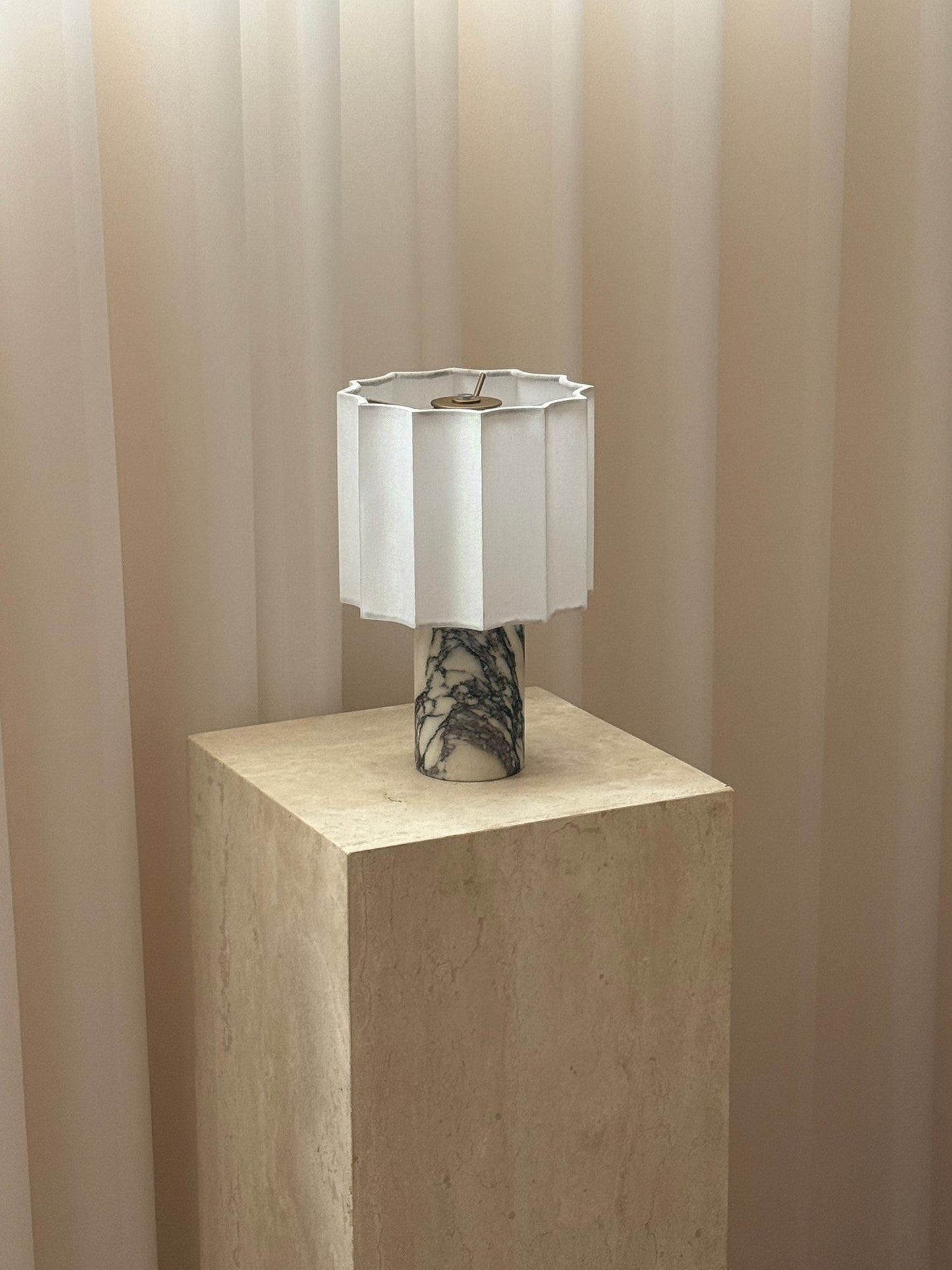 Valli Table Lamp (Built-in Battery) - Cordless Bulgari Marble Rechargeable Desk Light | Portable Fabric Shade Accent Lamp