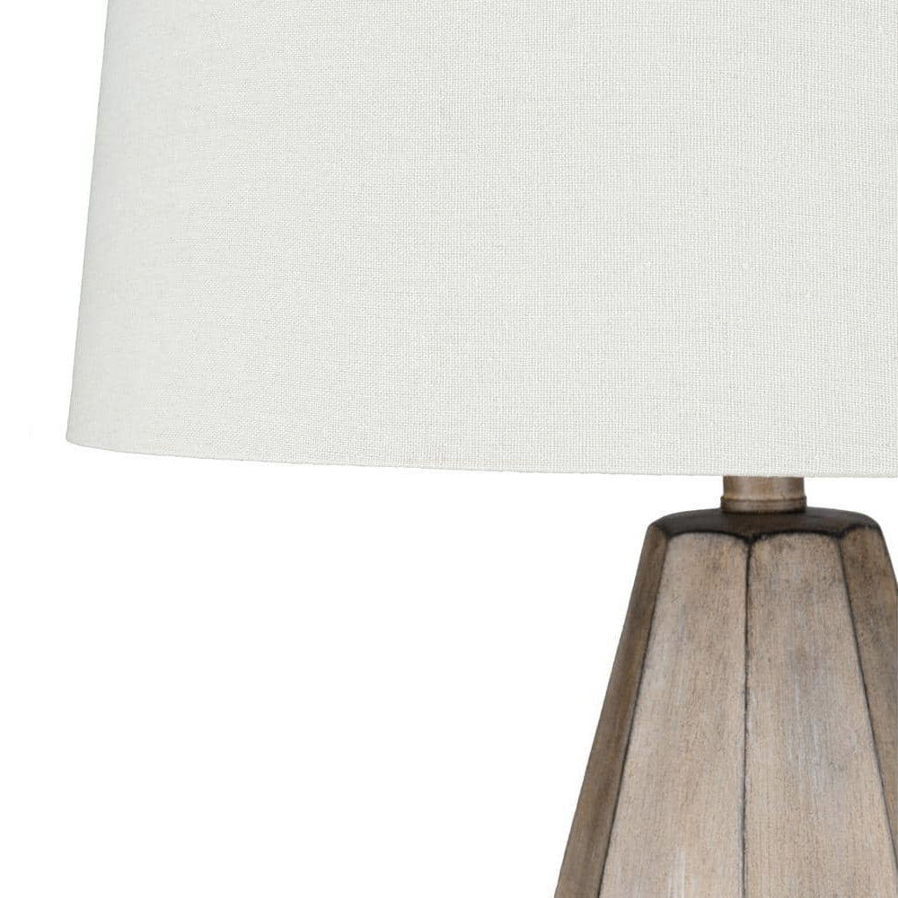 Vaughn Table Lamp - Geometric Wooden Base & Fabric Shade Bedside Light | Modern Chic Accent Desk Lamp
