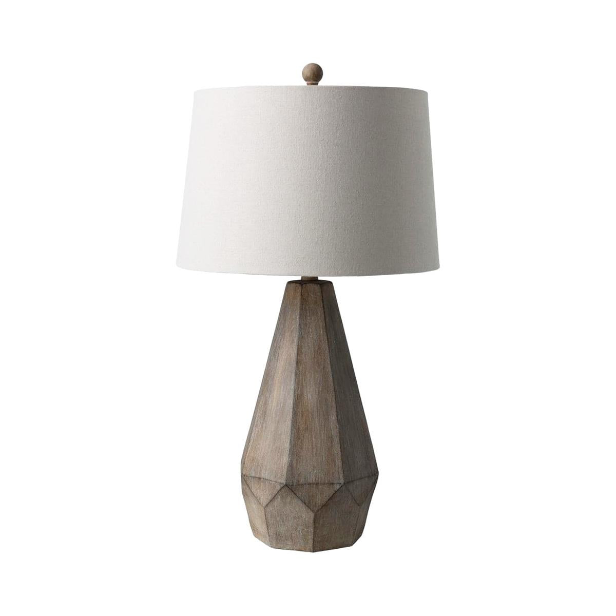 Vaughn Table Lamp - Geometric Wooden Base & Fabric Shade Bedside Light | Modern Chic Accent Desk Lamp