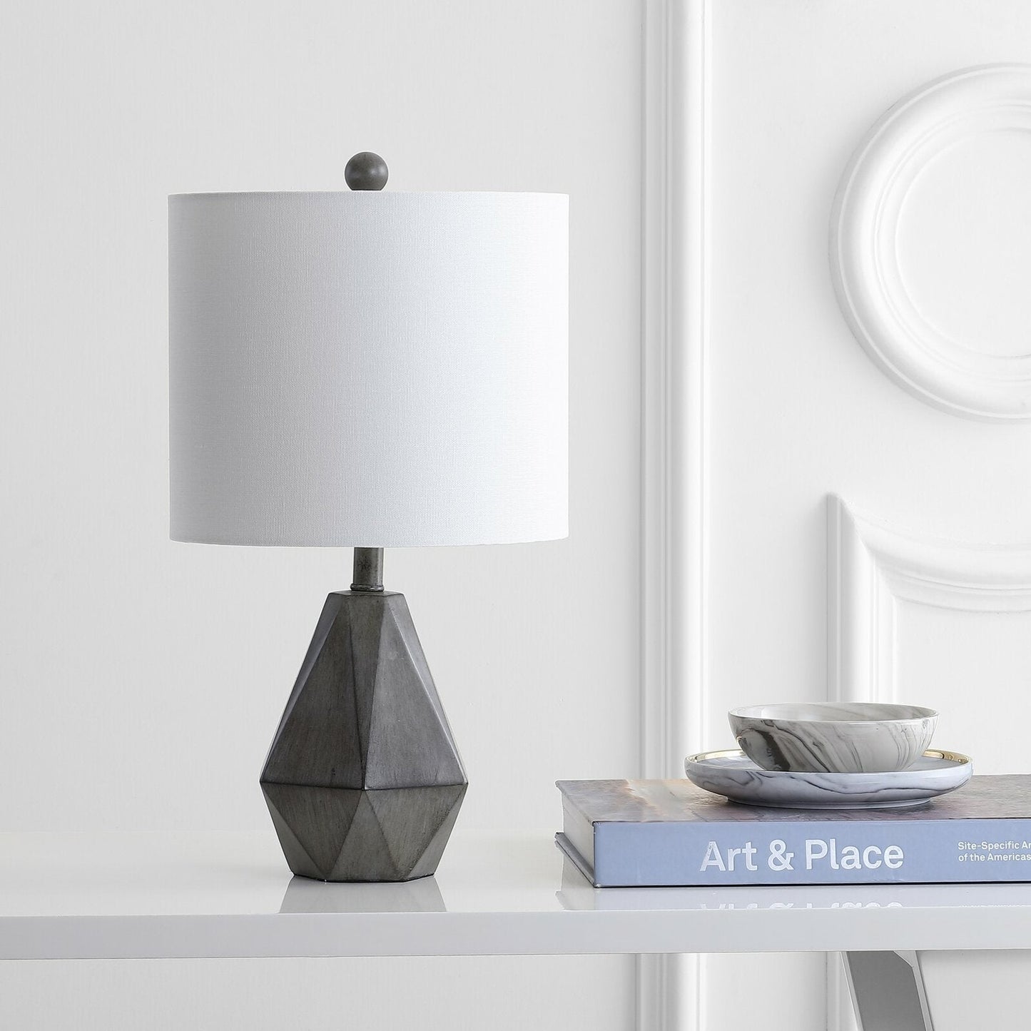 Vaughn Table Lamp - Geometric Wooden Base & Fabric Shade Bedside Light | Modern Chic Accent Desk Lamp
