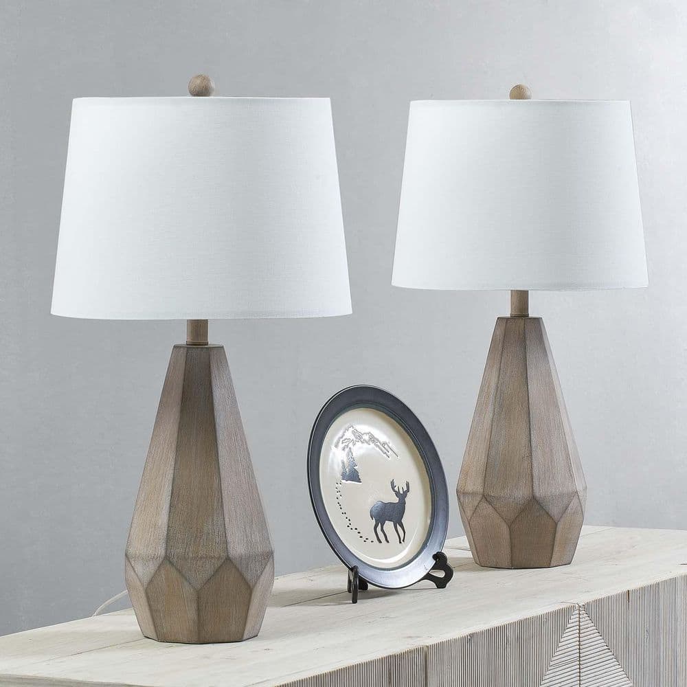 Vaughn Table Lamp - Geometric Wooden Base & Fabric Shade Bedside Light | Modern Chic Accent Desk Lamp