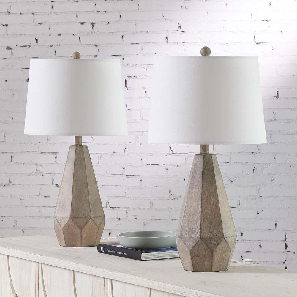 Vaughn Table Lamp - Geometric Wooden Base & Fabric Shade Bedside Light | Modern Chic Accent Desk Lamp