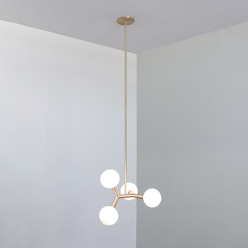 Veer Pendant Lamp - 4-Light Handblown Glass & Brass Pendant | Modernist Integrated LED Chandelier