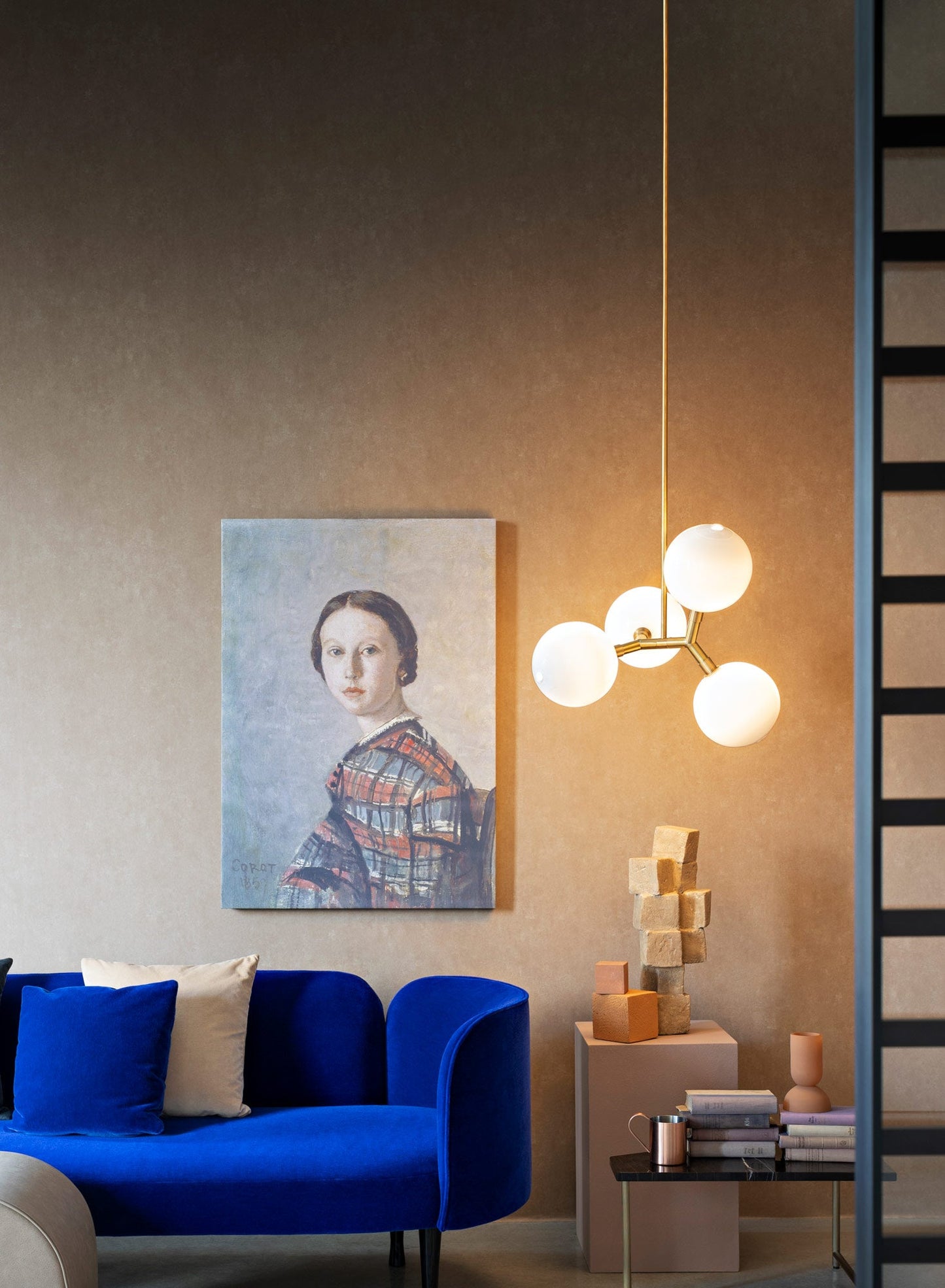 Veer Pendant Lamp - 4-Light Handblown Glass & Brass Pendant | Modernist Integrated LED Chandelier