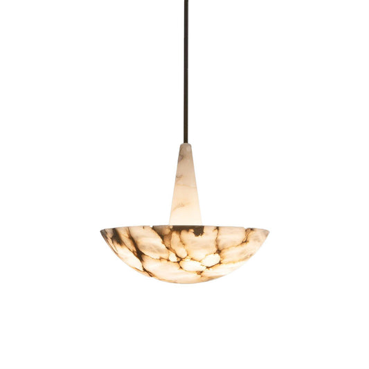 Veined Alabaster Pendant Lamp - Natural Spanish Alabaster Chandelier | Sculptural LED Stone Hanging Light