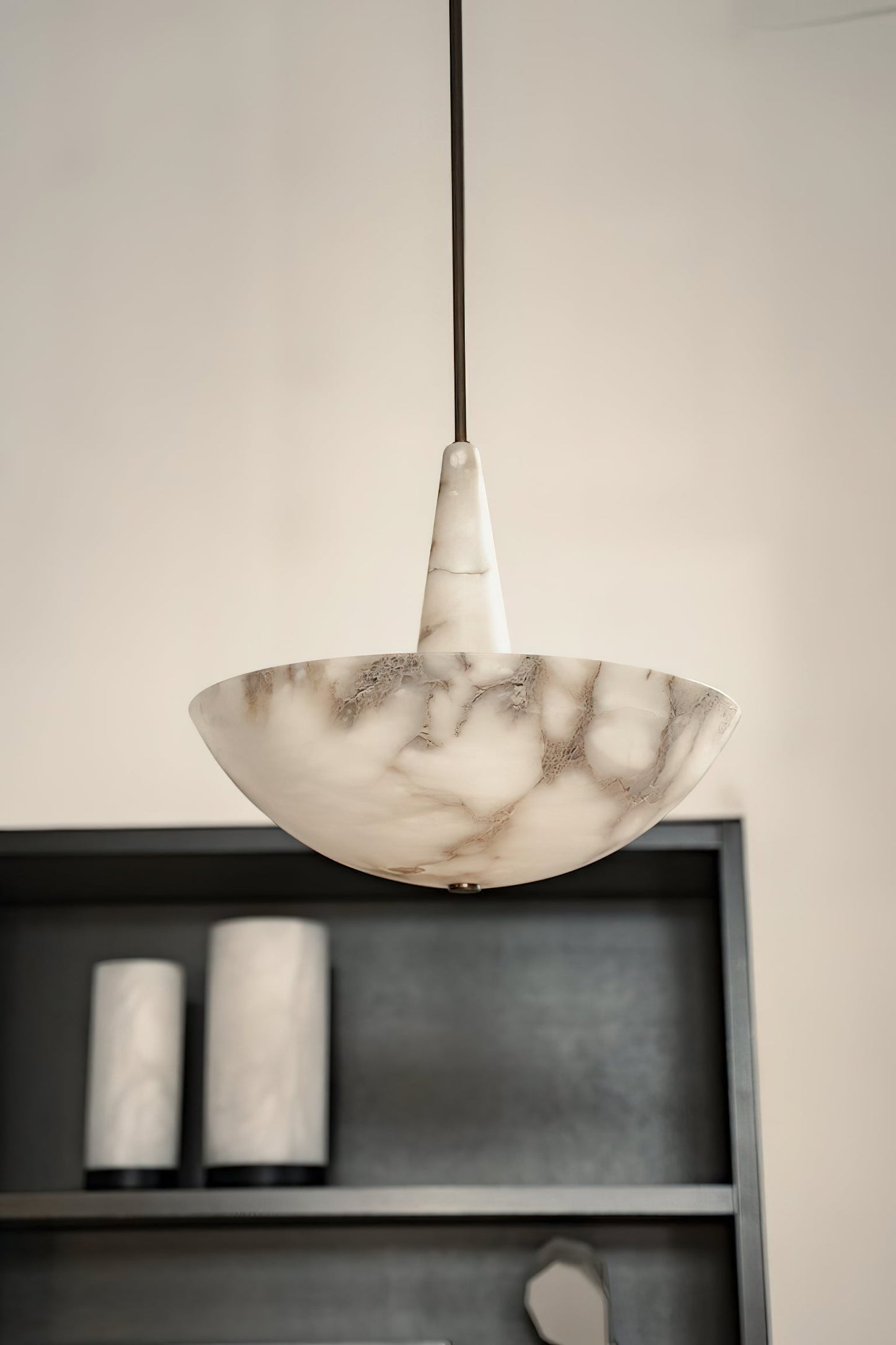 Veined Alabaster Pendant Lamp - Natural Spanish Alabaster Chandelier | Sculptural LED Stone Hanging Light