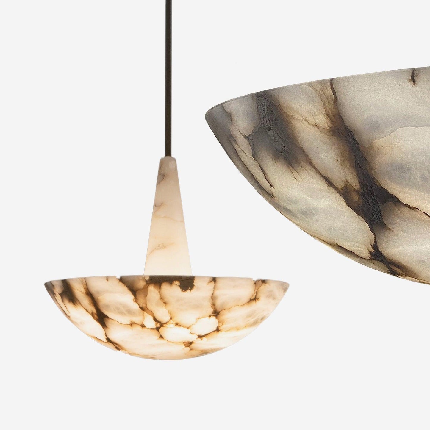 Veined Alabaster Pendant Lamp - Natural Spanish Alabaster Chandelier | Sculptural LED Stone Hanging Light