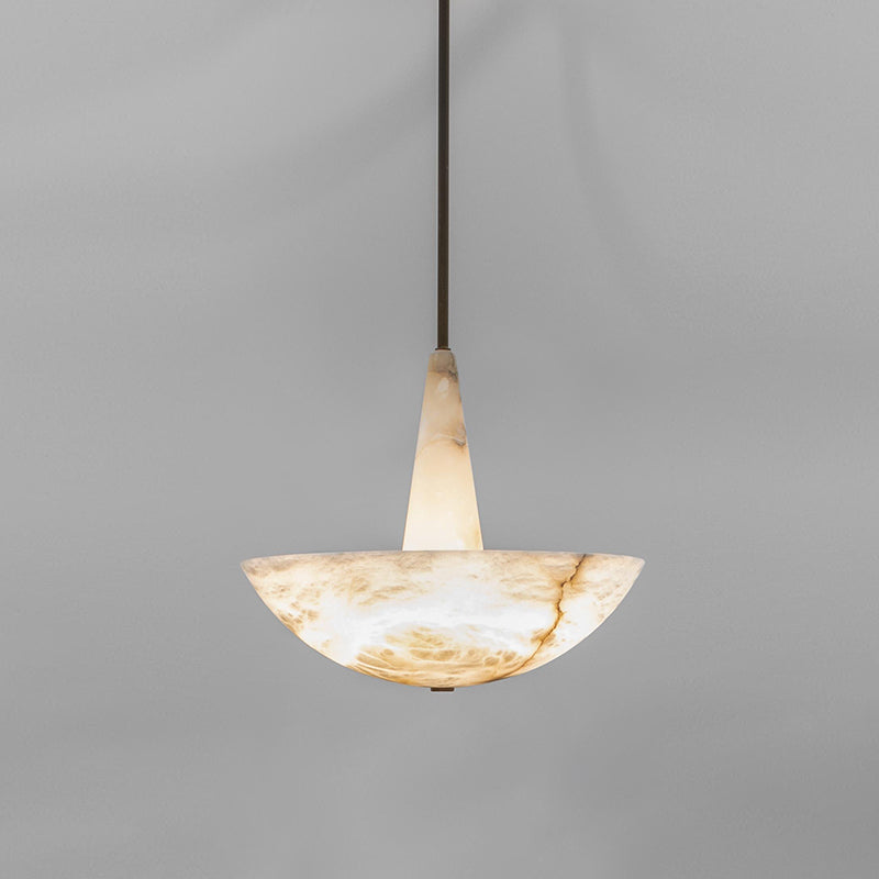 Veined Alabaster Pendant Lamp - Natural Spanish Alabaster Chandelier | Sculptural LED Stone Hanging Light