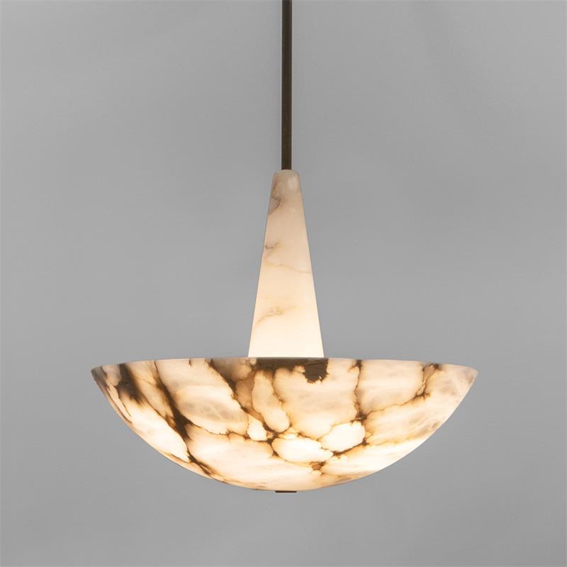 Veined Alabaster Pendant Lamp - Natural Spanish Alabaster Chandelier | Sculptural LED Stone Hanging Light
